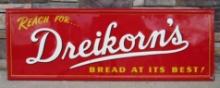 Vintage Dreikorn's Bread Embossed Metal 5 Ft. Advertising Sign