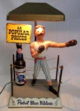 Excellent Vintage Pabst Blue Ribbon Beer Metal Boxer Statue/ Bar Light