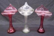 Lot (3) Vintage Pilgrim Art Glass JIP Jack in a Pulpit Vases w/ Cranberry
