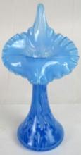 Beautiful Fenton Art Glass Blue Opalescent Daisy & Fern 11.5" Jack in a Pulpit JIP Vase