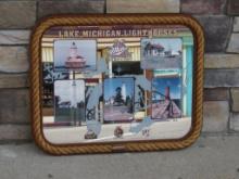 Vintage Miller Beer "Lake Michigan Lighthouses" Bar Mirror