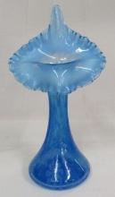 Beautiful Fenton Art Glass Blue Opalescent Daisy & Fern 11.5" Jack in a Pulpit JIP Vase
