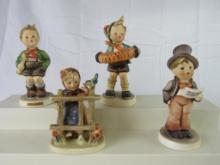(4) Hummel Figurines-Signs of Spring (TMK 2), Accordion Boy, Trumpet Boy, Street Singer