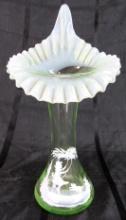 Outstanding Vaseline Opalescent Hand Painted (E. Brown) Mary Gregory 12.5" Art Glass JIP Jack in the