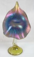 Outstanding Artist Signed Hand Blown Art Glass Iridized Stretch 12" Jack in a Pulpit