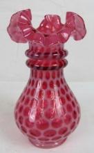 Fenton Cranberry Opalescent Bubble Optic 6" Ruffled Vase