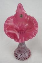 Beautiful Signed Fenton Cranberry Opalescent Coin Spot 11" Jack in a Pulpit JIP Vase