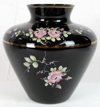 Beautiful Artist Signed Hand Painted 8" Black Amethyst Vase