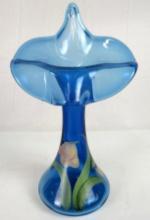 Beautiful Artist Signed Fenton Hand Painted 11" Blue Jack in a Pulpit JIP Vase