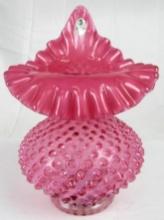 Beautiful Fenton Cranberry Opalescent Swirl 8" Jack in a Pulpit JIP Vase