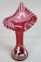 Outstanding Cranberry Hand Painted (E. Brown) Mary Gregory 12.5" Art Glass JIP Jack in the Pulpit