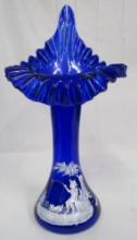Outstanding Cobalt Blue Hand Painted (E. Brown) Mary Gregory 13" Art Glass JIP Jack in the Pulpit