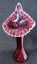 Large & Impressive Cranberry Snow Crest Art Glass 12.75" Jack in a Pulpit JIP Vase