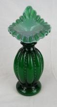 Rare Antique Fenton Ivy Green Cased Beaded Melon 9.5" Jack in a Pulpit JIP Vase