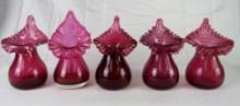 Lot (5) Vintage Cranberry Snowcrest 7" Art Glass JIP Jack in a Pulpit Vases