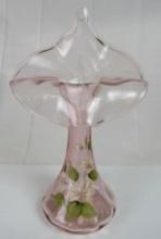 Artist Signed Fenton Hand Painted 11" Pink Jack in a Pulpit JIP Vase