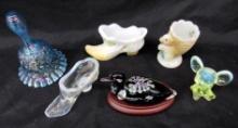 Outstanding Lot (6) Fenton Glass Animals, Shoes, Bell + Some Hand Painted