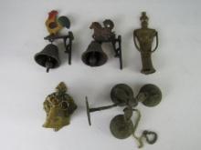 Grouping of Vintage Cast Iron, and Brass Door Bells/ Ringers as shown