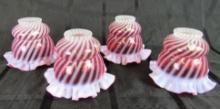 Set (4) Signed Fenton Cranberry Opalescent Swirl Ruffled Lamp Shades (2 1/8" Fitter)