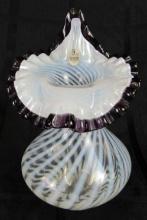 Artist Signed Fenton Hand Painted 8.75" Spiral Optic Opalescent Purple Crest Jack in a Pulpit JIP