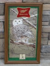Beautiful Vintage Miller High Life Wildlife Series "Snowy Owl" Beer Mirror