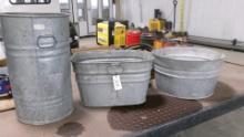 2-GALVANIZED WASH TUBS & GALVANIZED ASH CAN (no lid )