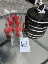 (7) Rose Juice Glasses & Cookie Jar