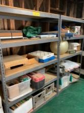 2 ) Shelving units and contents. Crates, swing, assorted bowls, games, etc