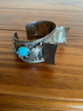Stamped GD Sterling with turquoise stone, watch cuff