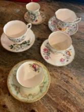 Vintage Cups & Saucers. 5 cups 5 saucers. See pics for manufacturer