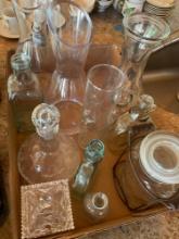 Assorted glassware. Vases, bottles, decanter, etc. 11 pieces