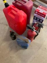 2) 5 gal. Gas Cans, Fire extinguisher's & misc.