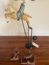 Vintage Cowboy on bucking pendulum & wood figurines. 3 pieces