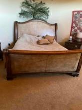 Wood & leather King size frame and head board. Approximately 111"x 65"x 81"