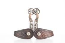 Pair of single mounted Gal-Leg Spurs by the late Texas Bit and Spur Maker Carl Hall. Spurs have rais