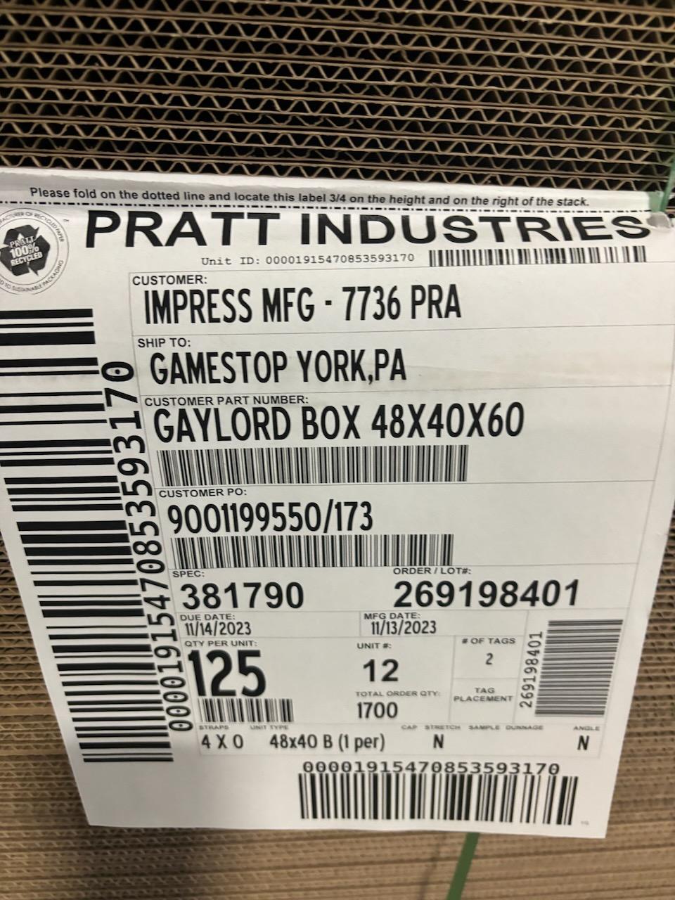 Pallet of Gaylord Boxes