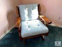 1970s Vintage Heavy Wood Rocker with Upholstered Cushion