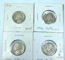 Four Jefferson Nickels from the 1940s