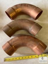 Three 3 5/8 Streamline Copper 90-degree Ells