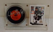 1990s Wayne Gretzky Oilers NHL Hockey Official Puck Sign-ed Auto Stuck On Display Case w/ Card