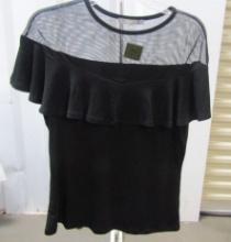 New Ladies Top W/ Sheer Shoulders And Ruffled Chest By Sweet Rain