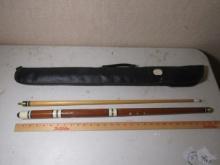 Carved Wood 2 Piece Pool Stick W/ Mother Of Pearl Inlay And Case