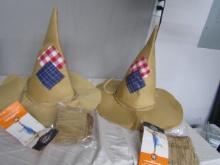 2 Felt Scarecrow Hats And 2 Pairs Od Straw For Your Sleeves