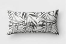 New - Printed Palms Lumbar Outdoor Throw Pillow Gray/white