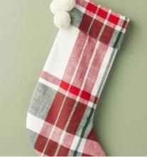 2 New Christmas Stockings: Festive Plaid Stocking Red/green/cream & Knit Stocking Cream