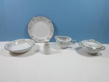 6pcs Noritake China Colburn Pattern Serving Pieces Covered Sugar Bowl, Creamer, Bowl, Plate &