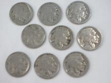9 Collectible 1920's & Other Buffalo Nickel Indian Head Five Cent Coins-