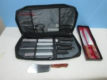 Lot Maxam Steel Full Tang Cleaver, 2 Maxam Carving Knives & Partial Cutlery Tool Set in Bag