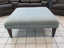 Transitional Modern 42" Square Slate Upholstered Cocktail Ottoman Mahogany Tapered Legs