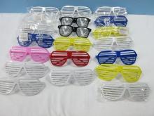 Novelty Slotted Sunglasses Joe Cool Style Colors White, Yellow, Red, Blue and Pink